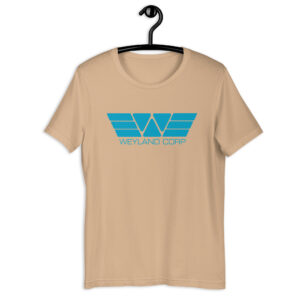 Weyland Corp T Shirt Product Image Hanger Tan